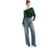 imageSUUKSESS Women Long Sleeve Off Shoulder Tops Trendy Cowl Neck Going Out Shirt for FallDark Green