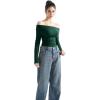 imageSUUKSESS Women Long Sleeve Off Shoulder Tops Trendy Cowl Neck Going Out Shirt for FallDark Green