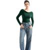 imageSUUKSESS Women Long Sleeve Off Shoulder Tops Trendy Cowl Neck Going Out Shirt for FallDark Green