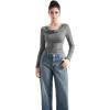 imageSUUKSESS Women Long Sleeve Off Shoulder Tops Trendy Cowl Neck Going Out Shirt for FallGrey