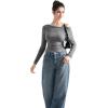 imageSUUKSESS Women Long Sleeve Off Shoulder Tops Trendy Cowl Neck Going Out Shirt for FallGrey
