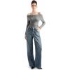 imageSUUKSESS Women Long Sleeve Off Shoulder Tops Trendy Cowl Neck Going Out Shirt for FallGrey