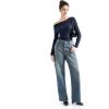 imageSUUKSESS Women Long Sleeve Off Shoulder Tops Trendy Cowl Neck Going Out Shirt for FallNavy Blue