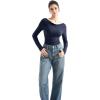 imageSUUKSESS Women Long Sleeve Off Shoulder Tops Trendy Cowl Neck Going Out Shirt for FallNavy Blue