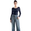 imageSUUKSESS Women Long Sleeve Off Shoulder Tops Trendy Cowl Neck Going Out Shirt for FallNavy Blue