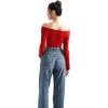 imageSUUKSESS Women Long Sleeve Off Shoulder Tops Trendy Cowl Neck Going Out Shirt for FallRed