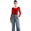 imageSUUKSESS Women Long Sleeve Off Shoulder Tops Trendy Cowl Neck Going Out Shirt for FallRed