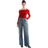 imageSUUKSESS Women Long Sleeve Off Shoulder Tops Trendy Cowl Neck Going Out Shirt for FallRed