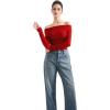 imageSUUKSESS Women Long Sleeve Off Shoulder Tops Trendy Cowl Neck Going Out Shirt for FallRed