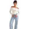 imageSUUKSESS Women Long Sleeve Off Shoulder Tops Trendy Cowl Neck Going Out Shirt for FallWhite