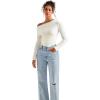 imageSUUKSESS Women Long Sleeve Off Shoulder Tops Trendy Cowl Neck Going Out Shirt for FallWhite