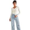 imageSUUKSESS Women Long Sleeve Off Shoulder Tops Trendy Cowl Neck Going Out Shirt for FallWhite