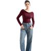 imageSUUKSESS Women Long Sleeve Off Shoulder Tops Trendy Cowl Neck Going Out Shirt for FallWine Red