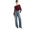 imageSUUKSESS Women Long Sleeve Off Shoulder Tops Trendy Cowl Neck Going Out Shirt for FallWine Red