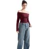 imageSUUKSESS Women Long Sleeve Off Shoulder Tops Trendy Cowl Neck Going Out Shirt for FallWine Red