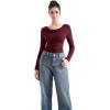 imageSUUKSESS Women Long Sleeve Off Shoulder Tops Trendy Cowl Neck Going Out Shirt for FallWine Red