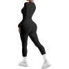 imageSUUKSESS Women Long Sleeve Ribbed Jumpsuit Zip up Front Workout Bodycon Romper01 Black