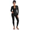 imageSUUKSESS Women Long Sleeve Ribbed Jumpsuit Zip up Front Workout Bodycon Romper01 Black