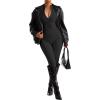 imageSUUKSESS Women Long Sleeve Ribbed Jumpsuit Zip up Front Workout Bodycon Romper01 Black