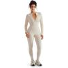 imageSUUKSESS Women Long Sleeve Ribbed Jumpsuit Zip up Front Workout Bodycon Romper02 Beige