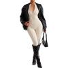 imageSUUKSESS Women Long Sleeve Ribbed Jumpsuit Zip up Front Workout Bodycon Romper02 Beige