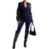 imageSUUKSESS Women Long Sleeve Ribbed Jumpsuit Zip up Front Workout Bodycon RomperNavy