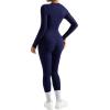 imageSUUKSESS Women Long Sleeve Ribbed Jumpsuit Zip up Front Workout Bodycon RomperNavy