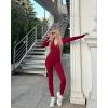 imageSUUKSESS Women Long Sleeve Ribbed Jumpsuit Zip up Front Workout Bodycon RomperWine Red