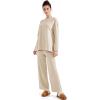 imageSUUKSESS Women Lounge Sets 2 Piece Pajamas Sets Long Sleeve Tops Wide Leg PantsBeige