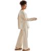 imageSUUKSESS Women Lounge Sets 2 Piece Pajamas Sets Long Sleeve Tops Wide Leg PantsBeige