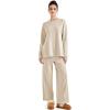 imageSUUKSESS Women Lounge Sets 2 Piece Pajamas Sets Long Sleeve Tops Wide Leg PantsBeige