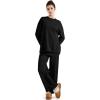 imageSUUKSESS Women Lounge Sets 2 Piece Pajamas Sets Long Sleeve Tops Wide Leg PantsBlack