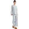 imageSUUKSESS Women Lounge Sets 2 Piece Pajamas Sets Long Sleeve Tops Wide Leg PantsLight Gray