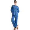 imageSUUKSESS Women Lounge Sets 2 Piece Pajamas Sets Long Sleeve Tops Wide Leg PantsNavy