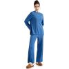 imageSUUKSESS Women Lounge Sets 2 Piece Pajamas Sets Long Sleeve Tops Wide Leg PantsNavy