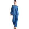 imageSUUKSESS Women Lounge Sets 2 Piece Pajamas Sets Long Sleeve Tops Wide Leg PantsNavy
