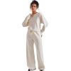 imageSUUKSESS Women Modal Fall 2 piece outfits Oversized Sweatshirt Wide Leg PantsApricot