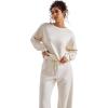 imageSUUKSESS Women Modal Fall 2 piece outfits Oversized Sweatshirt Wide Leg PantsApricot