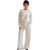 imageSUUKSESS Women Modal Fall 2 piece outfits Oversized Sweatshirt Wide Leg PantsApricot