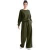 imageSUUKSESS Women Modal Fall 2 piece outfits Oversized Sweatshirt Wide Leg PantsArmy Green