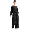 imageSUUKSESS Women Modal Fall 2 piece outfits Oversized Sweatshirt Wide Leg PantsBlack