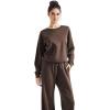 imageSUUKSESS Women Modal Fall 2 piece outfits Oversized Sweatshirt Wide Leg PantsBrown