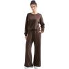 imageSUUKSESS Women Modal Fall 2 piece outfits Oversized Sweatshirt Wide Leg PantsBrown