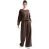 imageSUUKSESS Women Modal Fall 2 piece outfits Oversized Sweatshirt Wide Leg PantsBrown