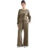 imageSUUKSESS Women Modal Fall 2 piece outfits Oversized Sweatshirt Wide Leg PantsKhaki