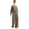 imageSUUKSESS Women Modal Fall 2 piece outfits Oversized Sweatshirt Wide Leg PantsKhaki
