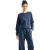 imageSUUKSESS Women Modal Fall 2 piece outfits Oversized Sweatshirt Wide Leg PantsNavy Blue