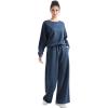 imageSUUKSESS Women Modal Fall 2 piece outfits Oversized Sweatshirt Wide Leg PantsNavy Blue