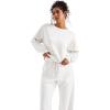 imageSUUKSESS Women Modal Fall 2 piece outfits Oversized Sweatshirt Wide Leg PantsWhite