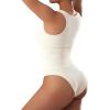 imageSUUKSESS Women Notch Neck Ribbed Seamless Bodysuit Padded Sexy Tank Tops1 Beige